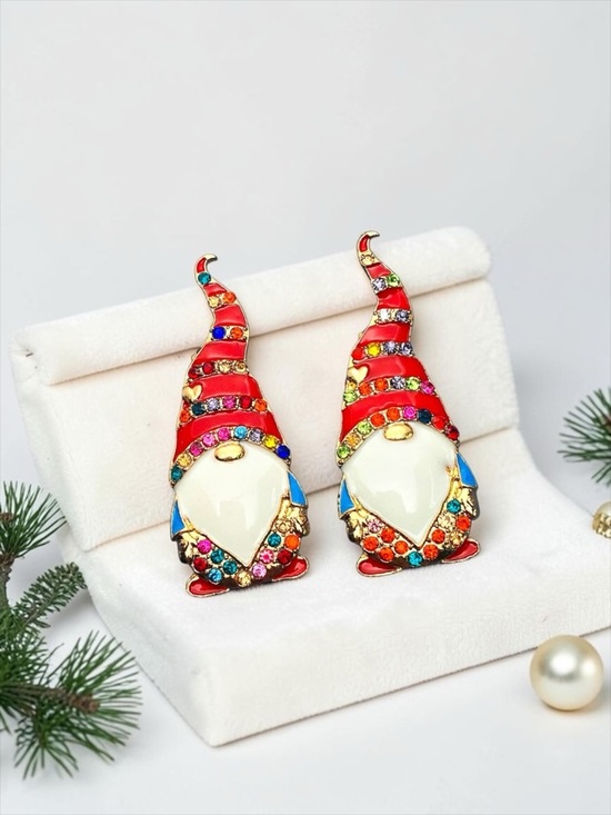 Source Unknown Jewelry - Santa Gnome Playful Multi-Color Crystal & Enamel Stud Earrings